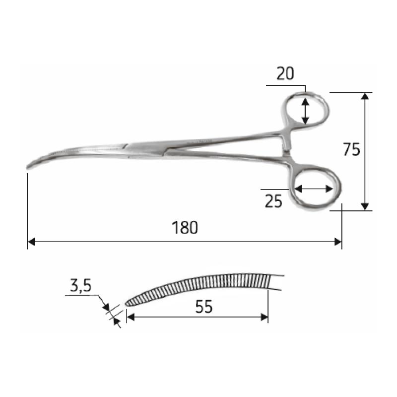 Затискач судинний зігнутий, Rochester Pean, 18 см, J-17-111.Surgicon